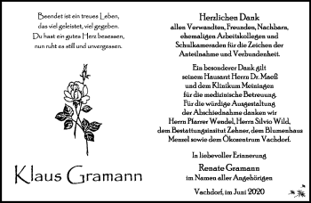 Traueranzeige von Klaus Gramann von Südthüringer Presse