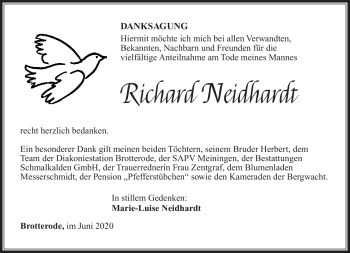 Traueranzeige von Richard Neidhardt von Südthüringer Presse