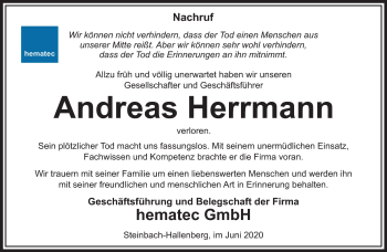 Traueranzeige von Andreas Herrmann von Südthüringer Presse