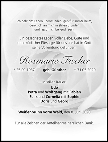 Traueranzeige von Rosmarie Fischer von Neue Presse Coburg