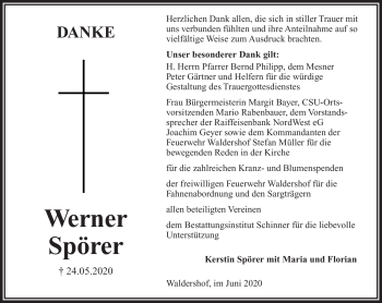 Traueranzeige von Werner Spörer von Frankenpost