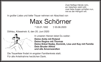 Traueranzeige von Max Schörner von Frankenpost
