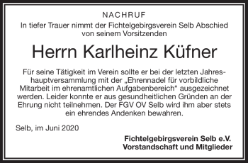 Traueranzeige von Karlheinz Küfner von Frankenpost