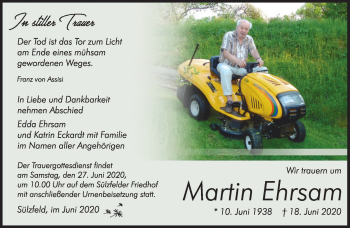 Traueranzeige von Martin Ehrsam von Südthüringer Presse