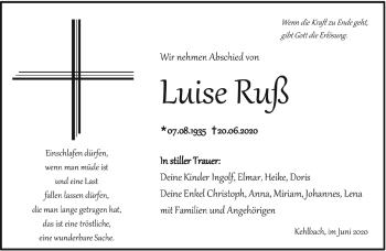 Traueranzeige von Luise Ruß von Neue Presse Coburg