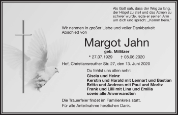 Traueranzeige von Margot Jahn von Frankenpost