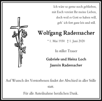 Traueranzeige von Wolfgang Rademacher von Frankenpost