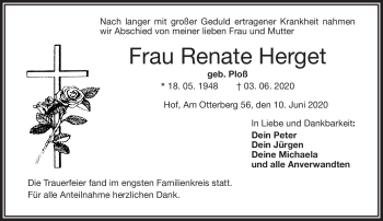 Traueranzeige von Renate Herget von Frankenpost