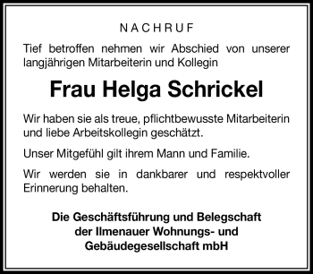 Traueranzeige von Helga Schrickel von Südthüringer Presse