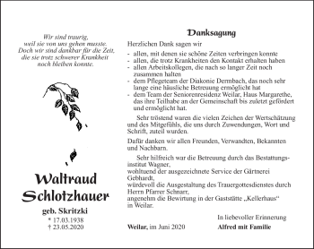 Traueranzeige von Waltraud Schlotzhauer von Südthüringer Presse