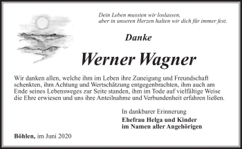 Traueranzeige von Werner Wagner von Südthüringer Presse