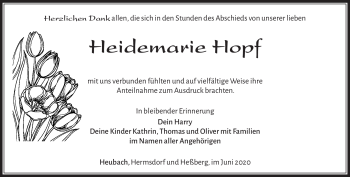 Traueranzeige von Heidemarie Hopf von Südthüringer Presse