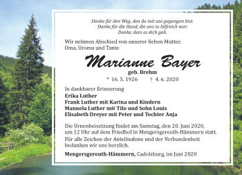 Traueranzeige von Marianne Bayer von Südthüringer Presse