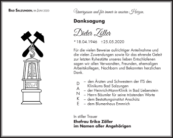Traueranzeige von Dieter Zöller von Südthüringer Presse