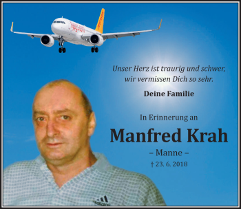 Traueranzeige von Manfred Krah von Südthüringer Presse