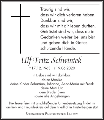 Traueranzeige von Ulf Fritz Schwintek von Südthüringer Presse