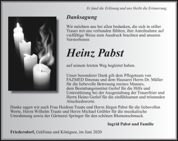 Traueranzeige von Heinz Pabst von Südthüringer Presse