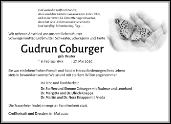 Traueranzeige von Gudrun Coburger von Südthüringer Presse