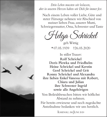 Traueranzeige von Helga Schrickel von Südthüringer Presse