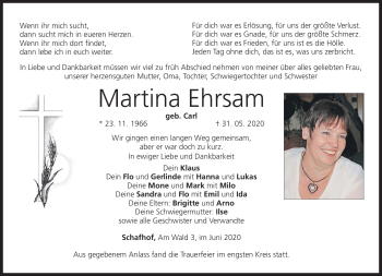 Traueranzeige von Martina Ehrsam von Neue Presse Coburg