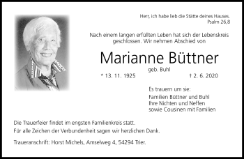 Traueranzeige von Marianne Büttner von Neue Presse Coburg