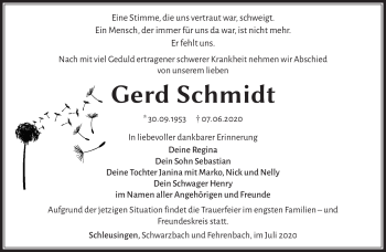 Traueranzeige von Gerd Schmidt von Südthüringer Presse