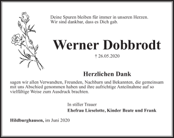 Traueranzeige von Werner Dobbrodt von Südthüringer Presse