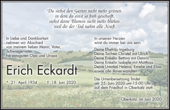 Traueranzeige von Erich Eckardt von Südthüringer Presse