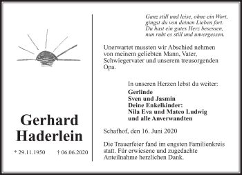 Traueranzeige von Gerhard Haderlein von Neue Presse Coburg