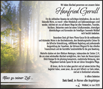 Traueranzeige von Hanfried Gerull von Südthüringer Presse