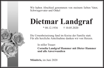 Traueranzeige von Dietmar Landgraf von Südthüringer Presse