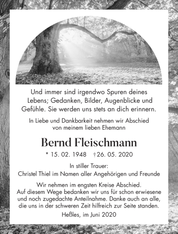 Traueranzeige von Bernd Fleischmann von Südthüringer Presse