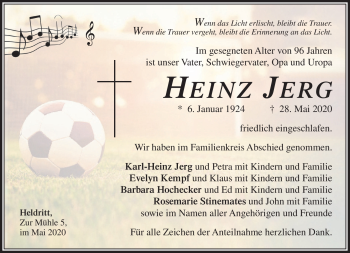 Traueranzeige von Heinz Jerg von Südthüringer Presse