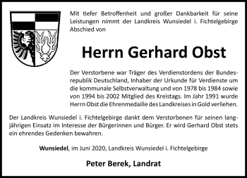 Traueranzeige von Gerhard Obst von Frankenpost