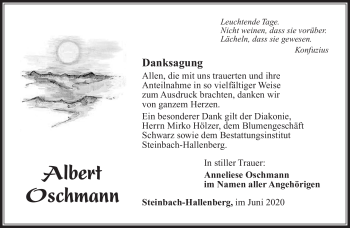 Traueranzeige von Albert Oschmann von Südthüringer Presse