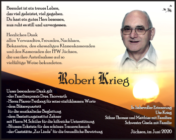 Traueranzeige von Robert Krieg von Südthüringer Presse