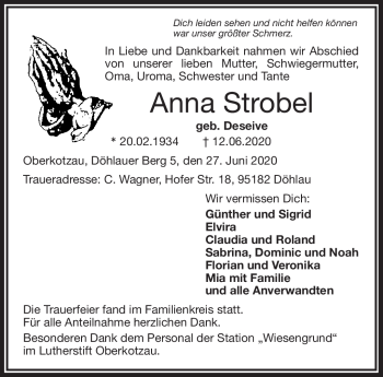 Traueranzeige von Anna Strobel von Frankenpost