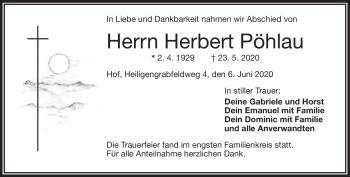Traueranzeige von Herbert Pöhlau von Frankenpost