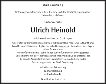 Traueranzeige von Ulrich Heinold von Südthüringer Presse