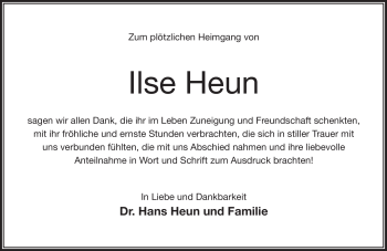 Traueranzeige von Ilse Heun von Frankenpost