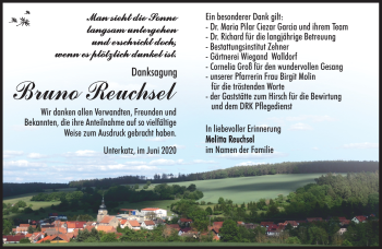 Traueranzeige von Bruno Reuchsel von Südthüringer Presse