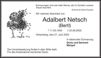 Traueranzeige von Adalbert Netsch von Frankenpost