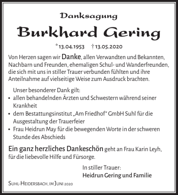 Traueranzeige von Burkhard Gering von Südthüringer Presse
