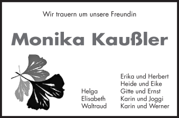 Traueranzeige von Monika Kaußler von Frankenpost