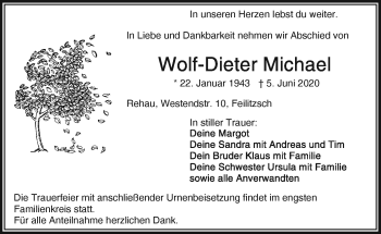Traueranzeige von Wolf-Dieter Michael von Frankenpost