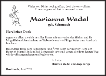 Traueranzeige von Marianne Wedel von Südthüringer Presse