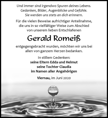 Traueranzeige von Gerald Romeiß von Südthüringer Presse