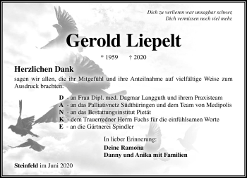 Traueranzeige von Gerold Liepelt von Südthüringer Presse