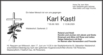 Traueranzeige von Karl Kastl von Frankenpost