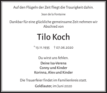Traueranzeige von Tilo Koch von Südthüringer Presse